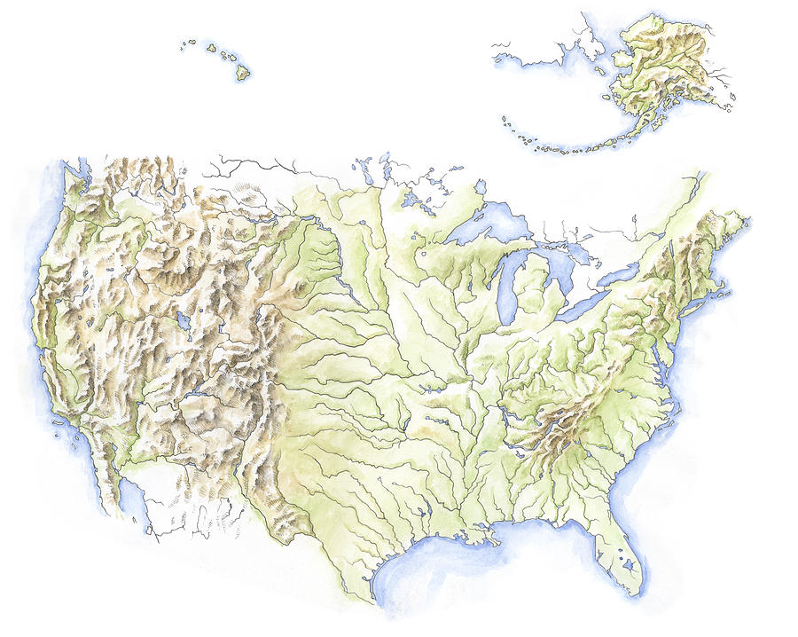 Water colour map of North America Drawing by Jonpic Water colour map of North America Drawing by Jonpic