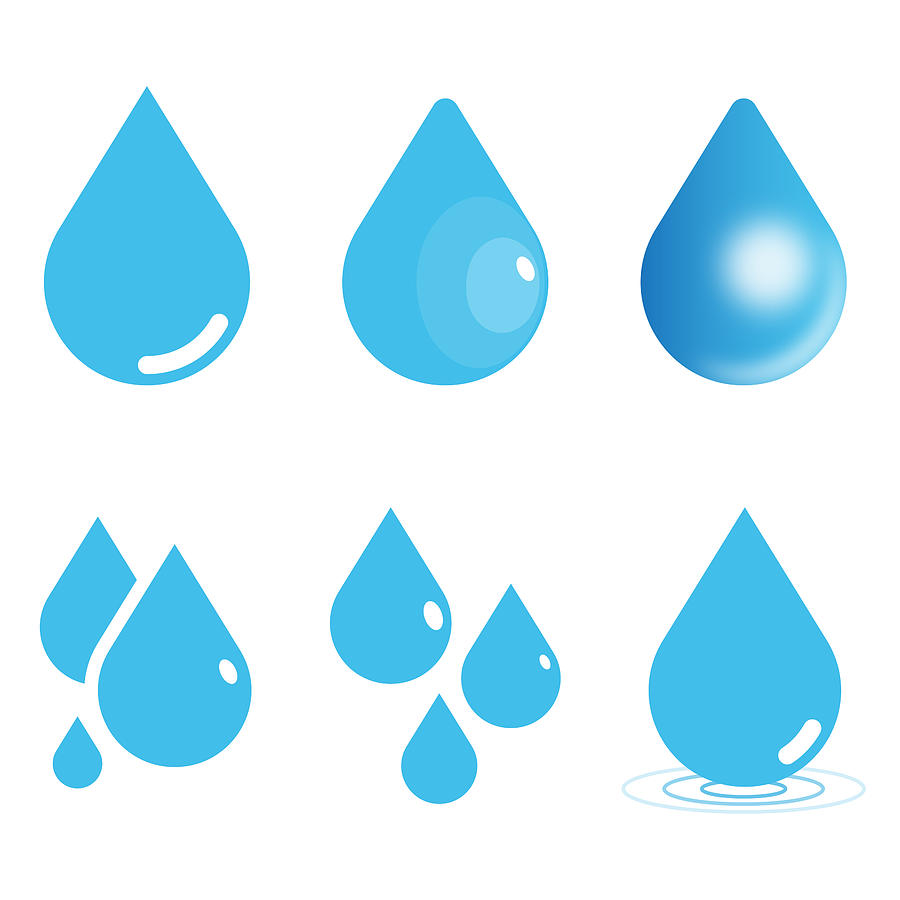 Water Drop Icon Set. Raindrop Vector Illustration on White Isolated Background. Flat and Gradient Style. Drawing by Designer29