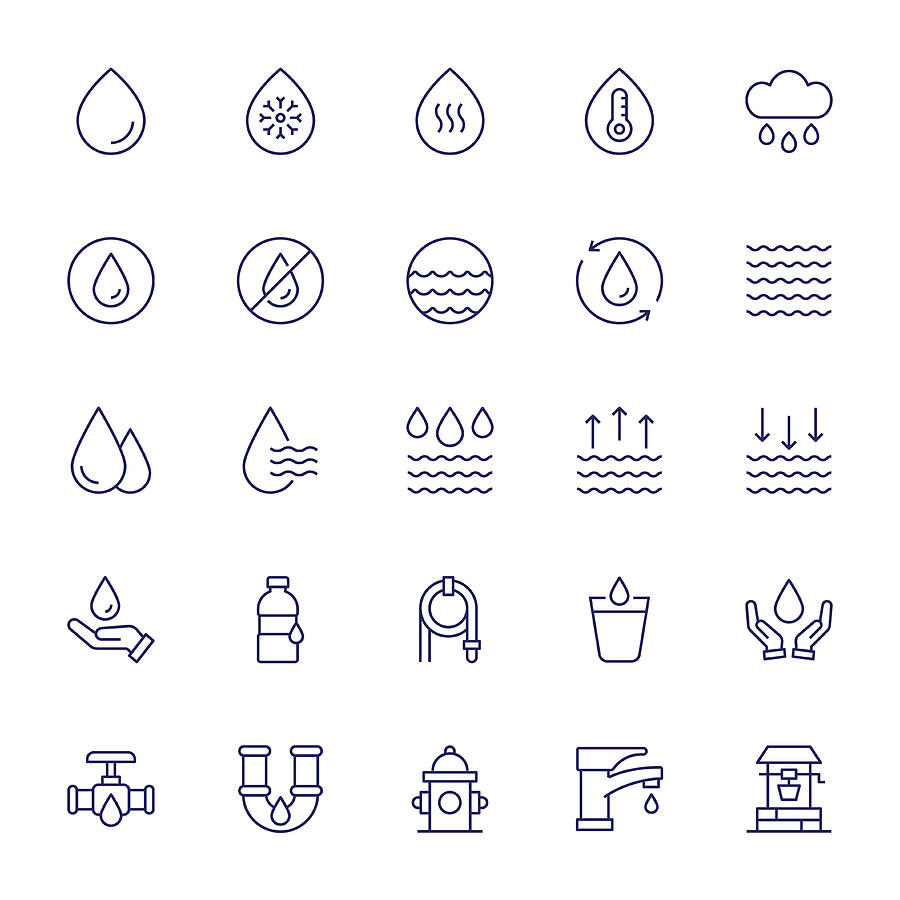 Water Editable Stroke Line Icons Drawing by StudioU Water Editable Stroke Line Icons Drawing by StudioU