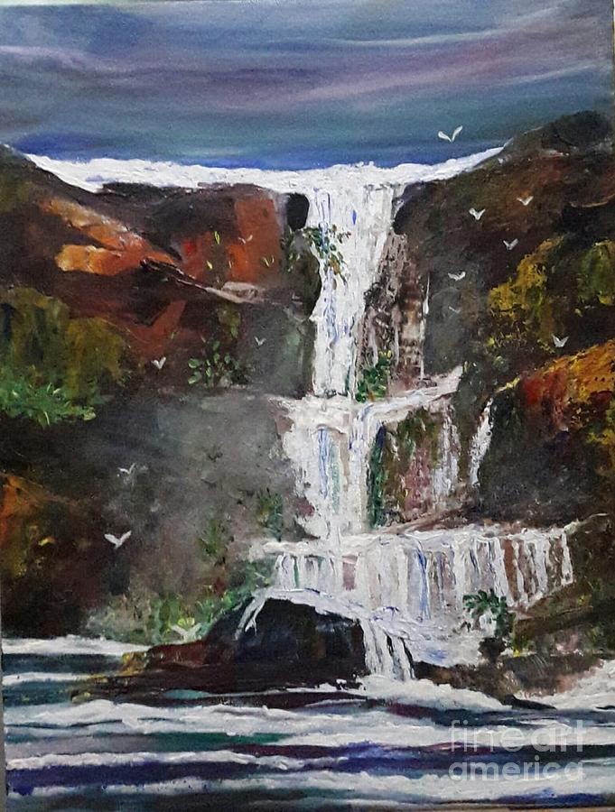 Waterfall Painting - Water Fall by Usha Rai