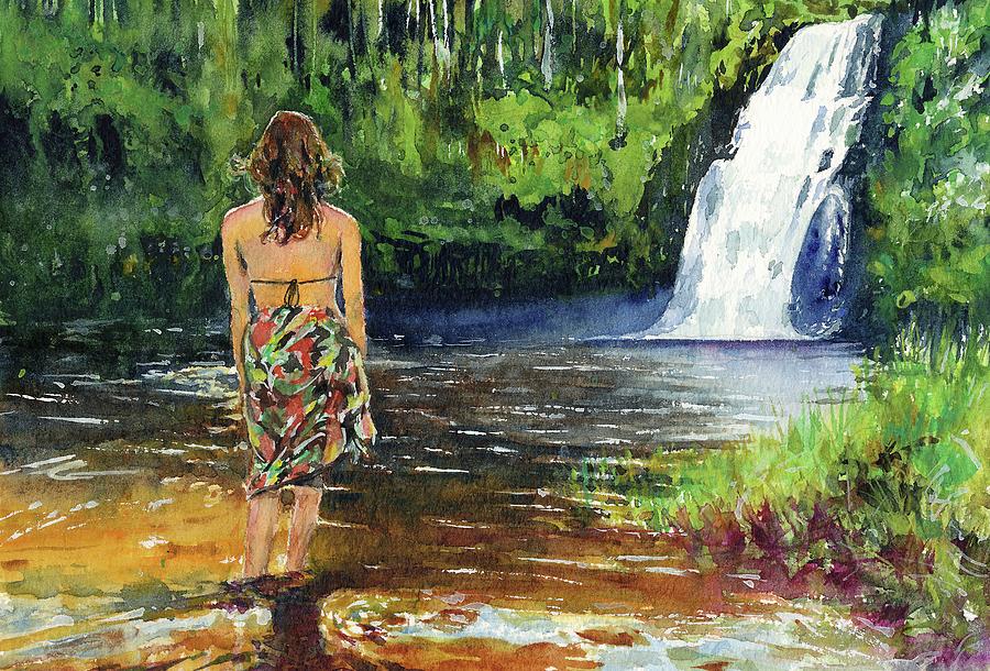 Water Falls Hilo Hawaii Painting by John D Benson