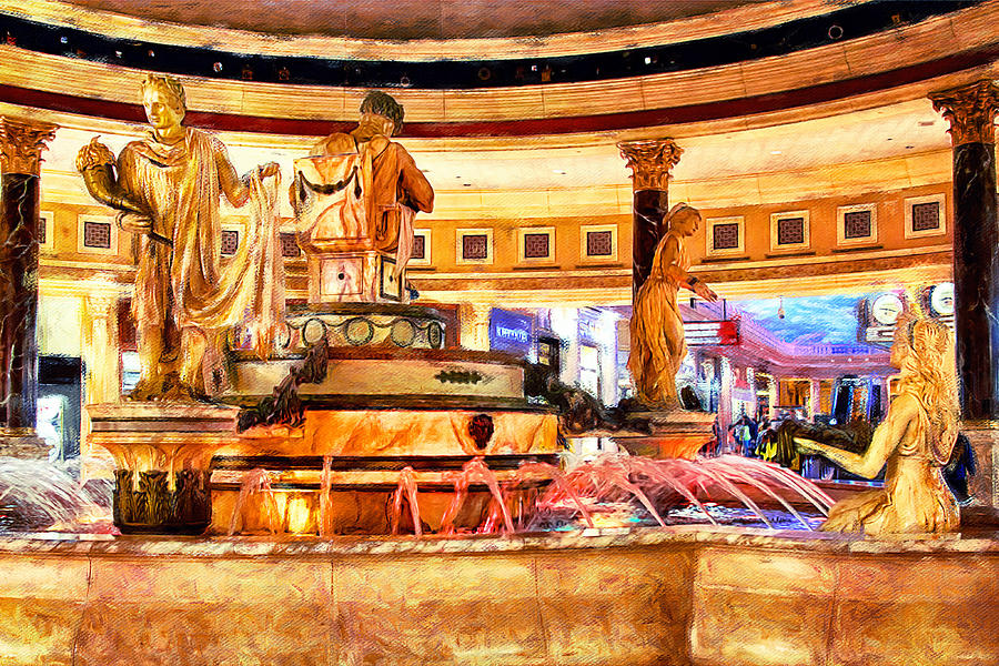 Water Fountain Forum Shops, Las Vegas Mixed Media by Tatiana Travelways