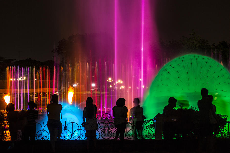 Water fountains at night, Manila, Philippines Photograph by Stuart Dee