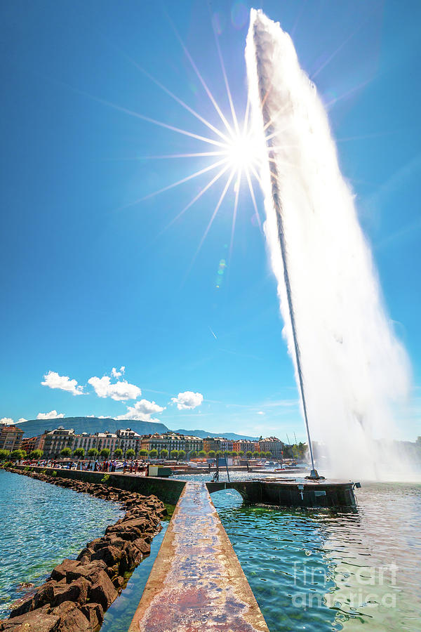 Water jet fountain Geneva Photograph by Benny Marty