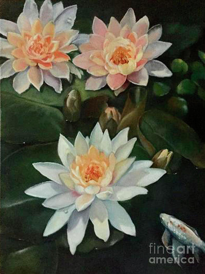 Water Lilies and Koi Painting by Marlene Book
