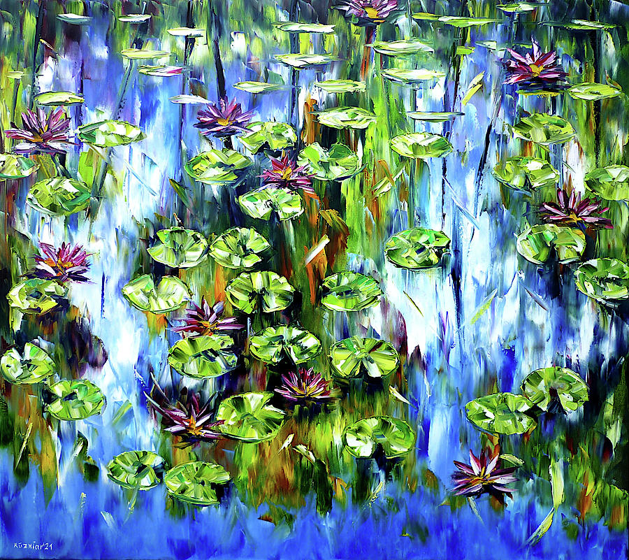 Water Lilies And Lotus Flowers Painting by Mirek Kuzniar
