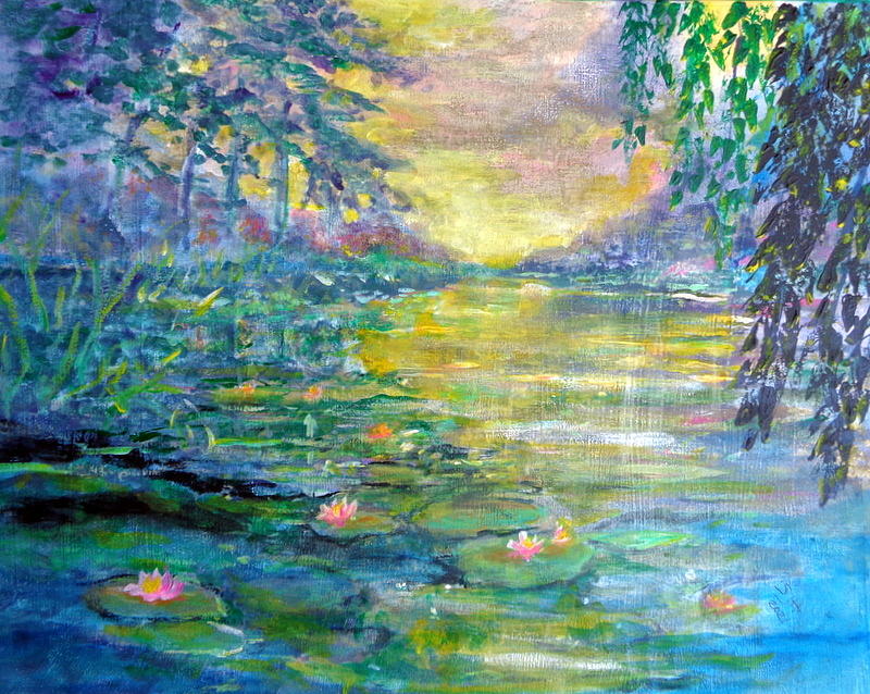 Water Lilies at Dawn Painting by Sarah Hornsby