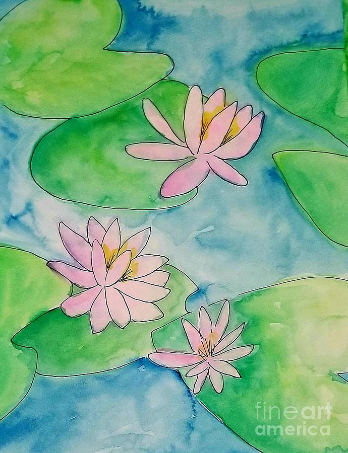 Water Lilies in Watercolor Painting by Expressions By Stephanie