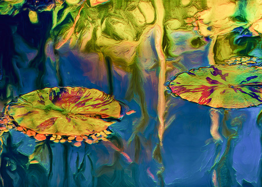 Water Lilies in the Rain in Digital Oils Digital Art by Cordia Murphy