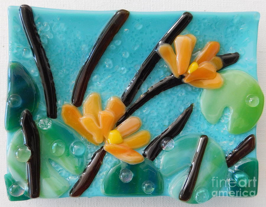 Water Lilies Glass Art by Joan Clear