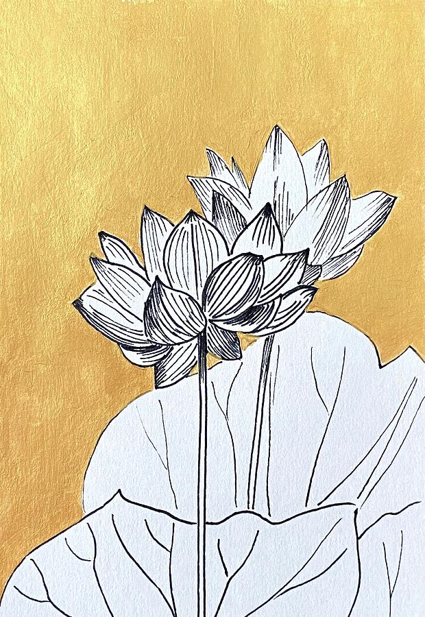 Lotus on Gold Painting by Masha Batkova