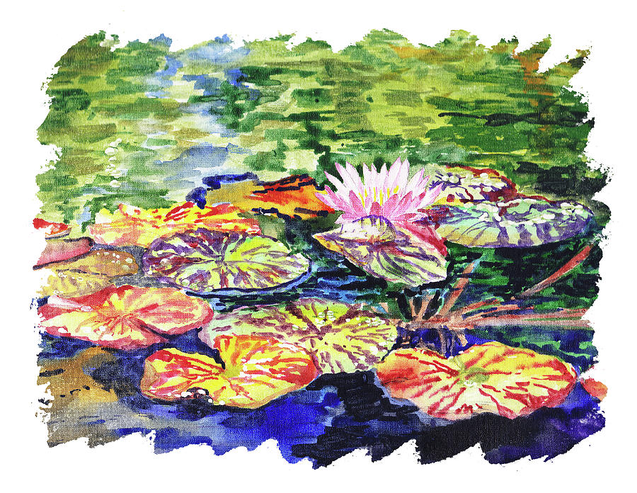 Water Lilies Painting With Free Watercolor Brush Strokes  Painting by Irina Sztukowski