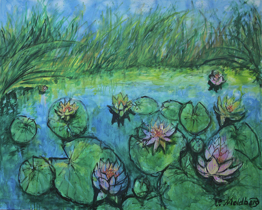Water Painting - Water Lilies by Vibeke Moldberg