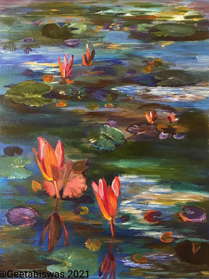 Waterlillies Painting - Water lillies  by Geeta Yerra