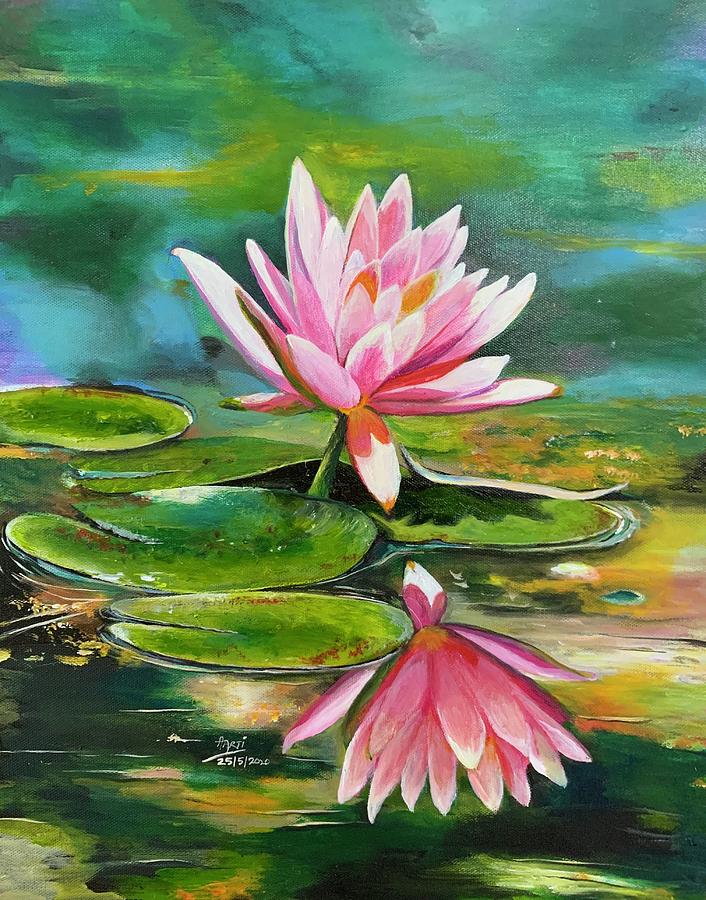 Water Lily in a Pond Painting by Aarti Bartake