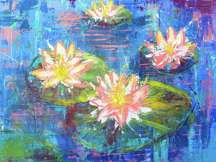 Water Lily Pink Floral Water Garden Painting