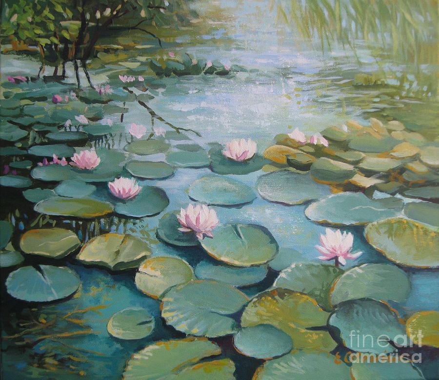 Water lily pond Painting by Elena Oleniuc