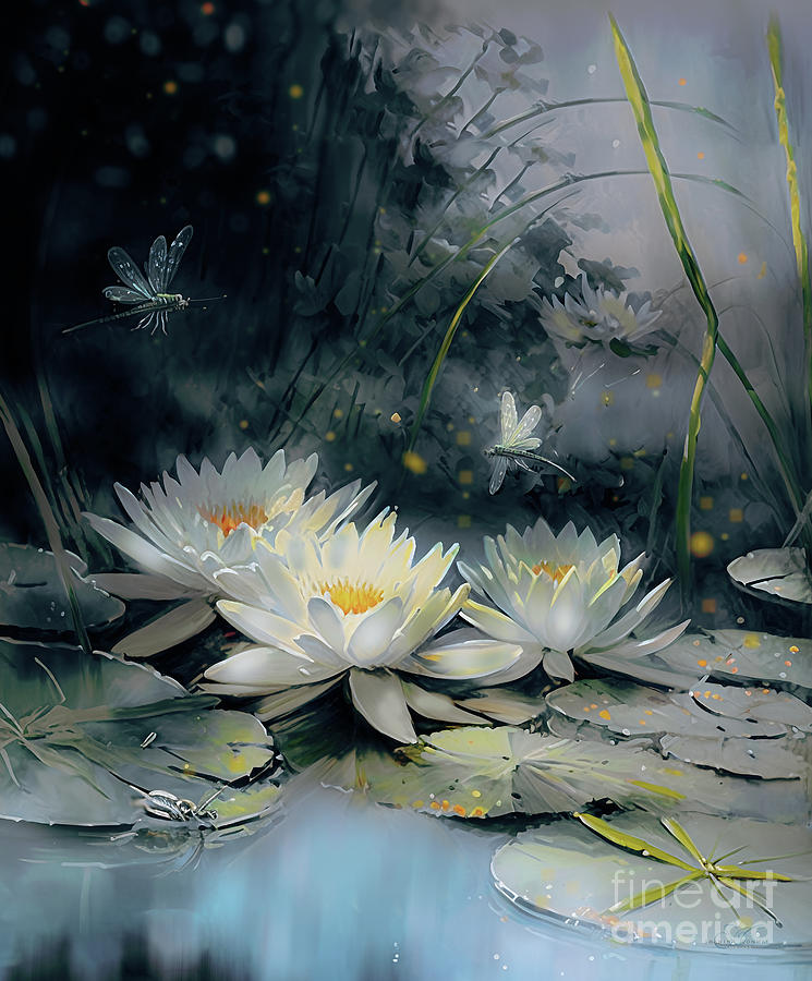 Flowers Still Life Digital Art - Water Lily Pond by Shanina Conway