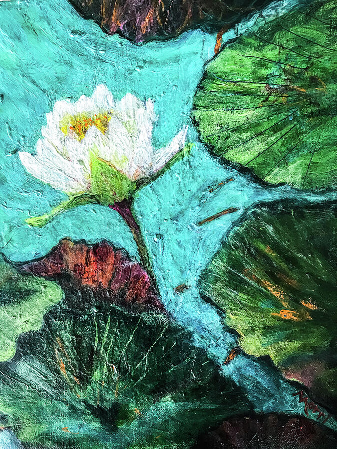 Water Lily Solo, #2 Painting by Morri Sims