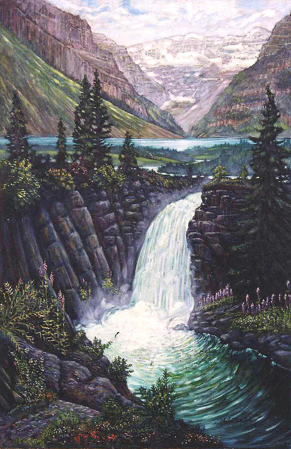 Water Mountain Fall Painting by John Lautermilch
