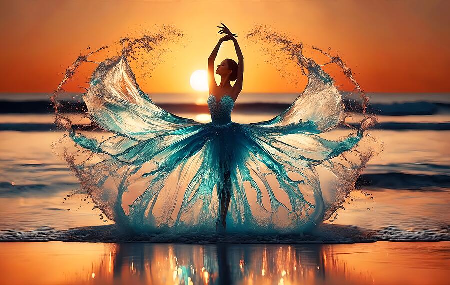 Water Nymph Dancing at Sunset Digital Art by Lilia S