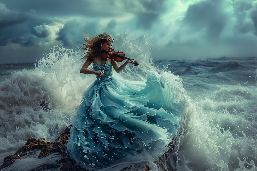Water Nymph playing Strom Serenade Digital Art by Lilia S