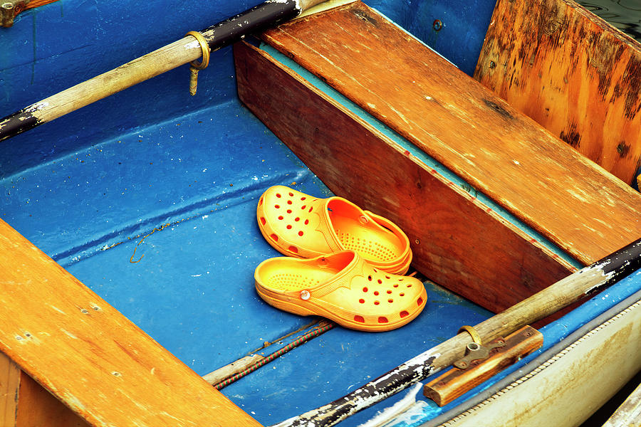 Water Shoes In A Rowboat-001-C Photograph by David Allen Pierson