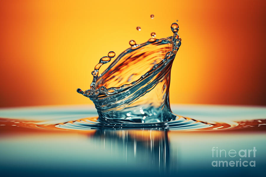 Water splash on orange background Photograph by Delphimages Photo Creations