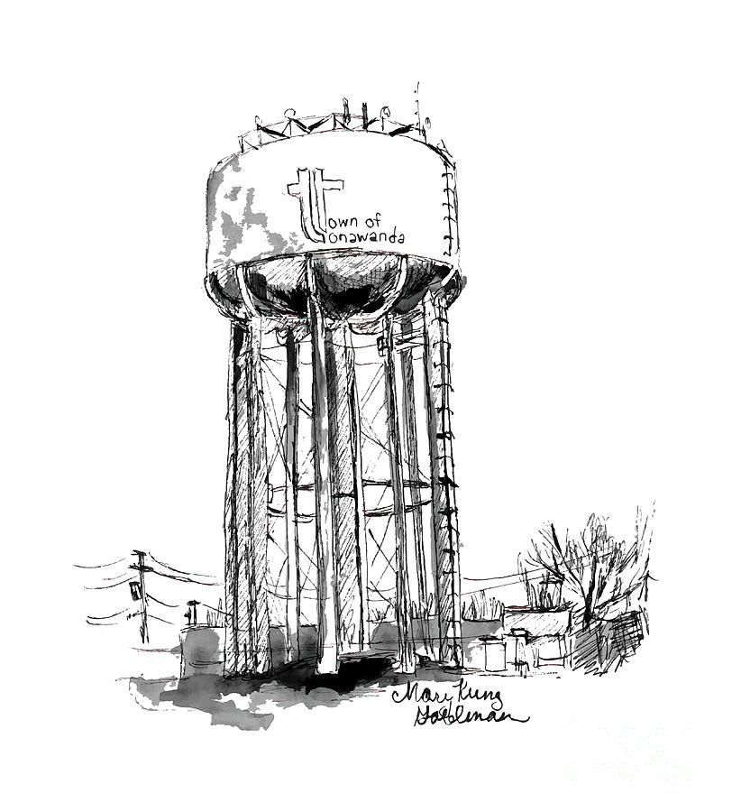 Water Tower in the Town of Tonawanda Drawing by Mary Kunz Goldman