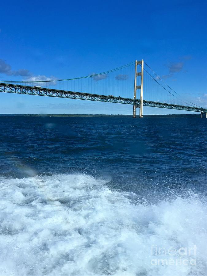 Water View of Mackinac Bridge Photograph by Harvest Moon Photography By Cheryl Ellis