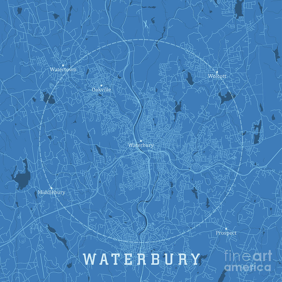 Waterbury CT City Vector Road Map Blue Text Digital Art by Frank ...