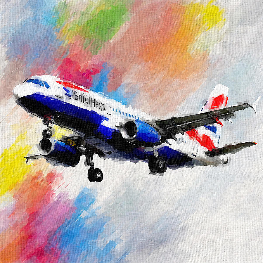 Abstract Painting - Watercolor 1297Airbus A319 British Airways Airbus A320 Passenger Aircraft Airport by Edgar Dorice