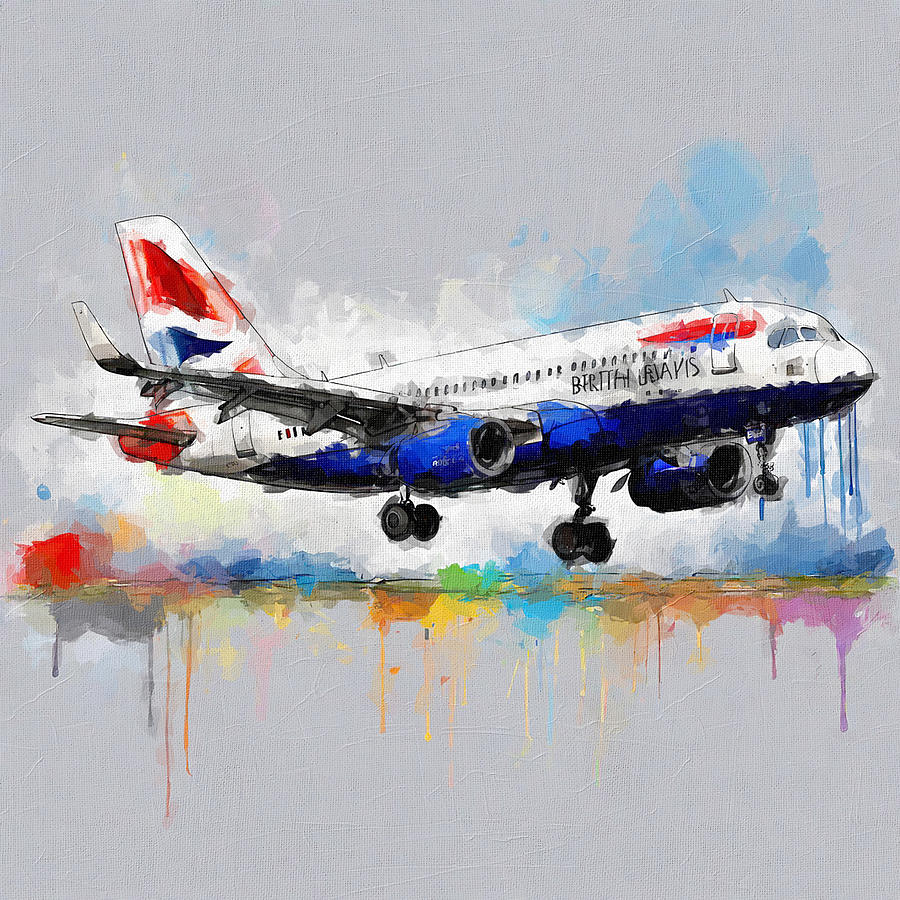 Abstract Painting - Watercolor 1299Airbus A319 British Airways Airbus A320 Passenger Aircraft Airport by Edgar Dorice