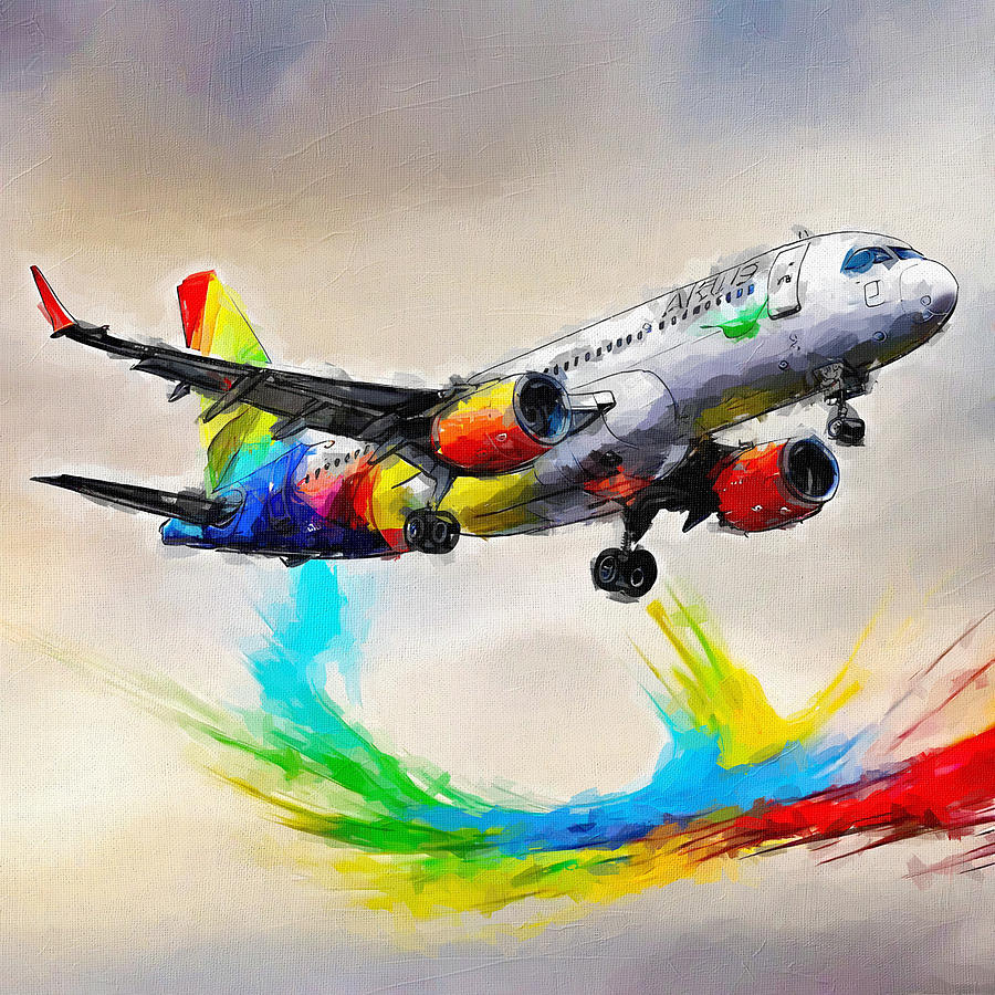 Abstract Painting - Watercolor 1307Airbus A319 Passenger Plane Hdr Air Travel by Edgar Dorice