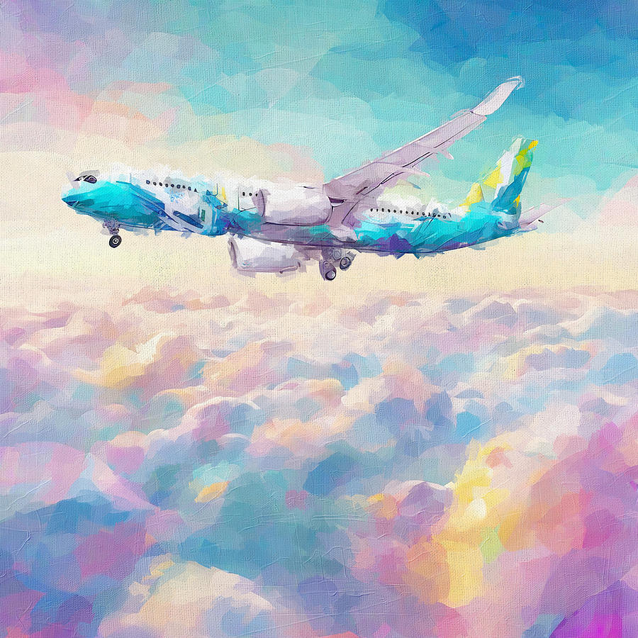 Abstract Painting - Watercolor 1359Airbus A330Neo New Passenger Plane Air Travel Concepts Plane In The Sky Airbus by Edgar Dorice