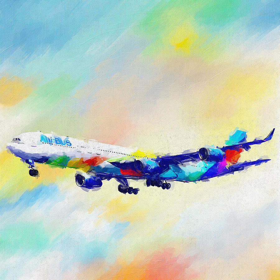 Abstract Painting - Watercolor 1361Airbus A340 600 Rr Passenger Plane Airbus A340 Civil Aviation In The Sky Airbus by Edgar Dorice