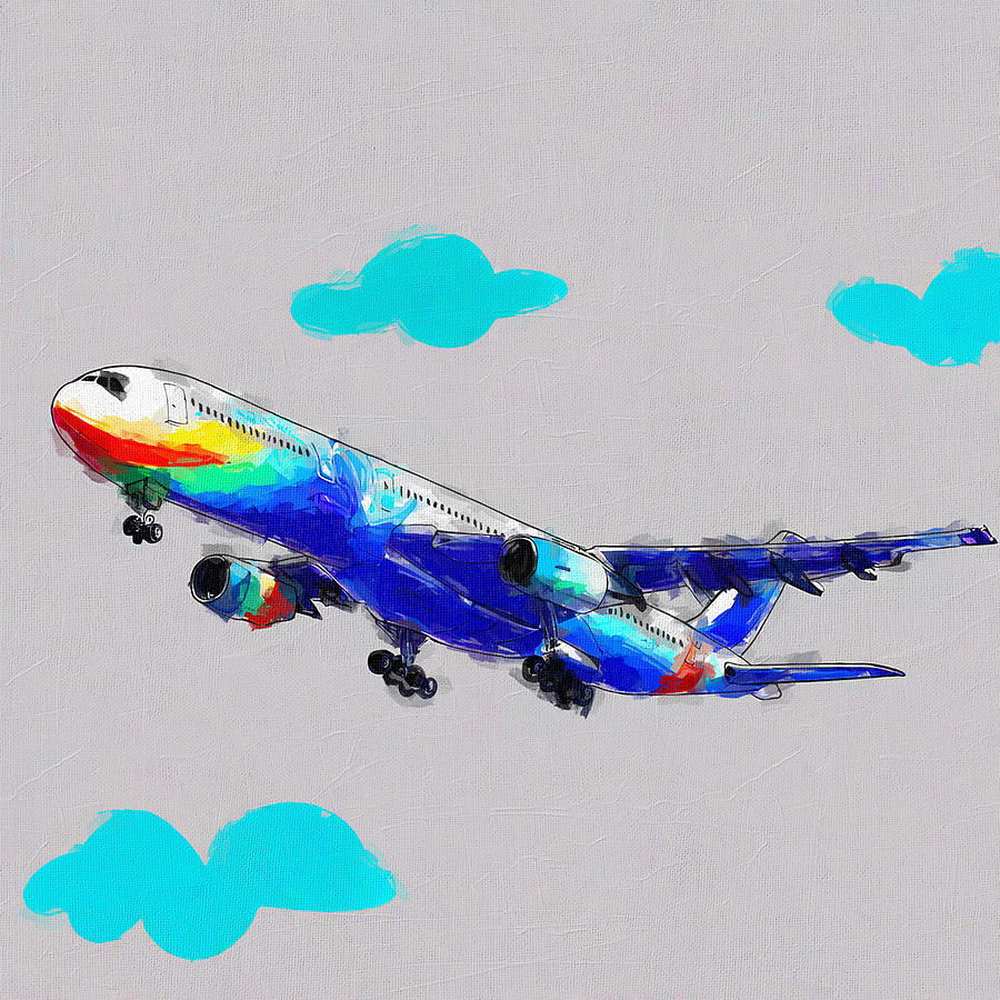 Abstract Painting - Watercolor 1364Airbus A340 600 Rr Passenger Plane Airbus A340 Civil Aviation In The Sky Airbus by Edgar Dorice