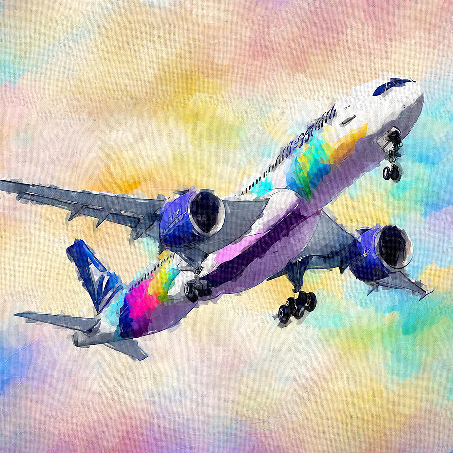 Abstract Painting - Watercolor 1381Airbus A350 900 Passenger Plane Air Travel Modern Airplanes Airbus A350 Xwb In The Sky Airbus by Edgar Dorice