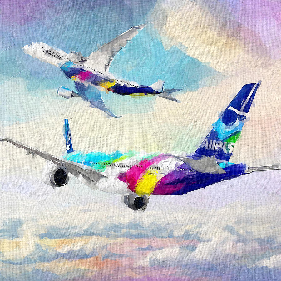 Abstract Painting - Watercolor 1382Airbus A350 900 Passenger Plane Air Travel Modern Airplanes Airbus A350 Xwb In The Sky Airbus by Edgar Dorice