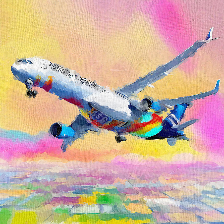 Abstract Painting - Watercolor 1383Airbus A350 900 Passenger Plane Air Travel Modern Airplanes Airbus A350 Xwb In The Sky Airbus by Edgar Dorice