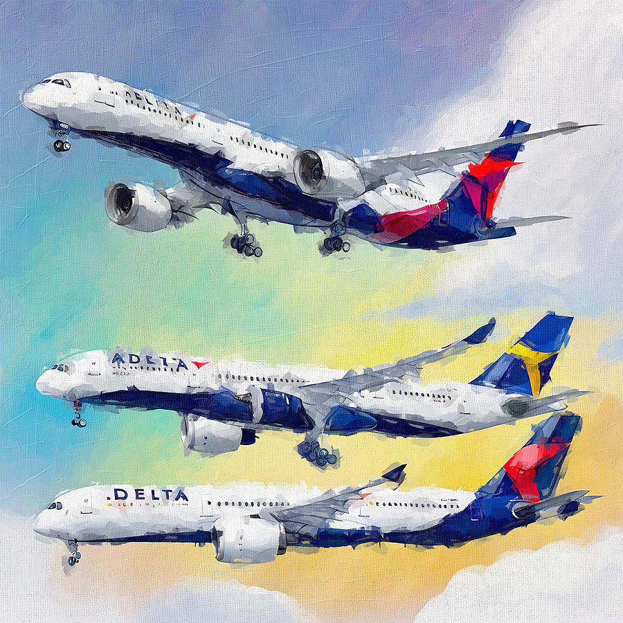 Abstract Painting - Watercolor 1385Airbus A350 900 Passenger Plane Delta Air Lines Airbus A350 In The Sky Airbus by Edgar Dorice
