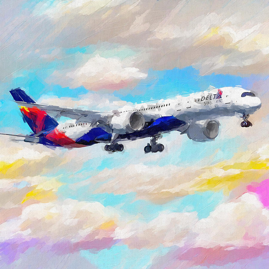 Abstract Painting - Watercolor 1386Airbus A350 900 Passenger Plane Delta Air Lines Airbus A350 In The Sky Airbus by Edgar Dorice