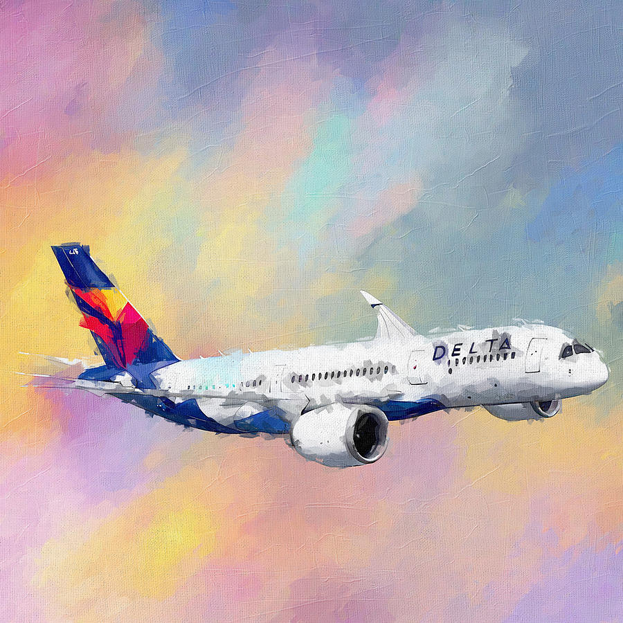 Abstract Painting - Watercolor 1387Airbus A350 900 Passenger Plane Delta Air Lines Airbus A350 In The Sky Airbus by Edgar Dorice