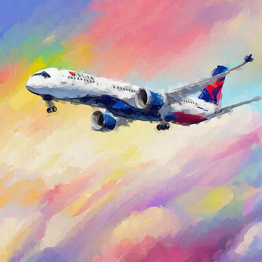 Abstract Painting - Watercolor 1388Airbus A350 900 Passenger Plane Delta Air Lines Airbus A350 In The Sky Airbus by Edgar Dorice