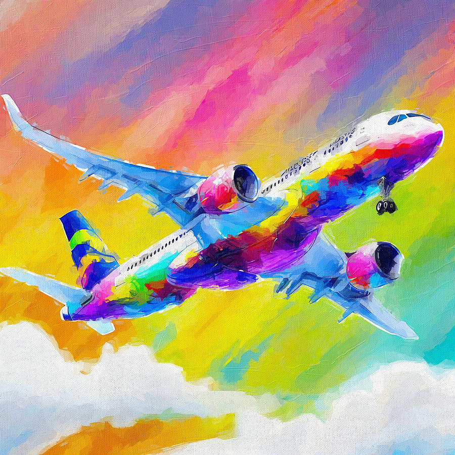 Abstract Painting - Watercolor 1399Airbus A350 1000 Passenger Plane Airbus A350 Civil Aviation In The Sky Airbus by Edgar Dorice