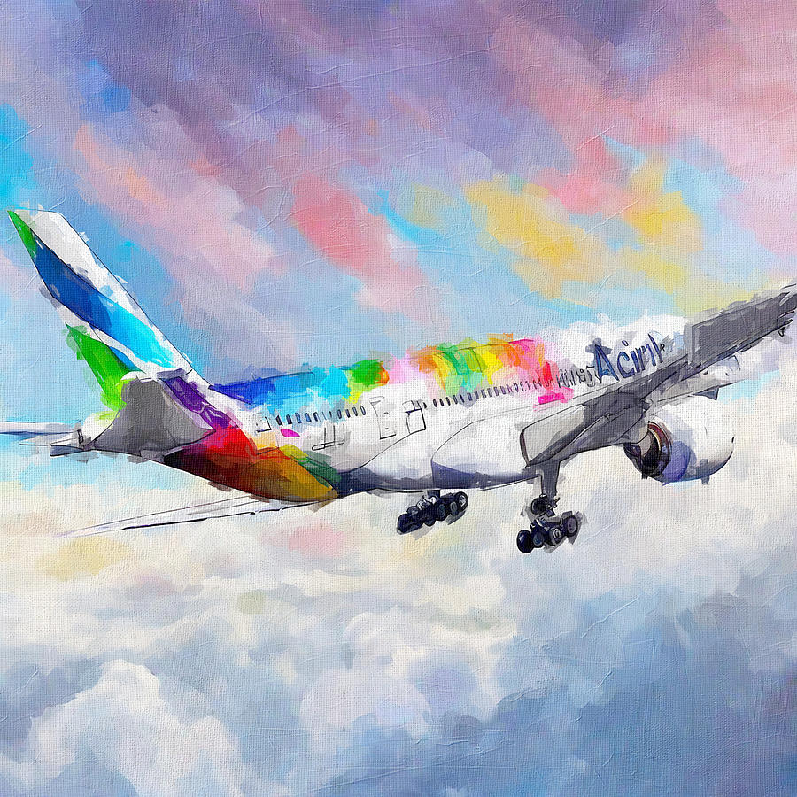Abstract Painting - Watercolor 1400Airbus A350 1000 Passenger Plane Airbus A350 Civil Aviation In The Sky Airbus by Edgar Dorice