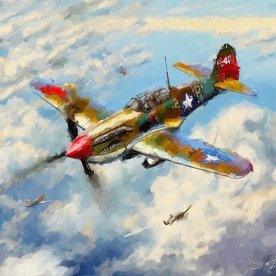 Watercolor 2347 Curtiss P 40 Warhawk Tomahawk American Fighter World ...