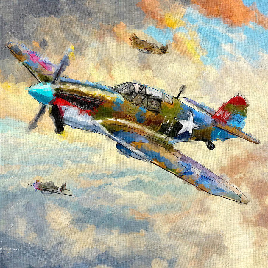 Watercolor 2349 Curtiss P 40 Warhawk Tomahawk American Fighter World ...