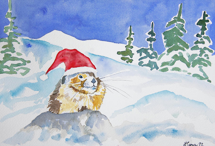 Watercolor - A Pika Christmas Painting by Cascade Colors
