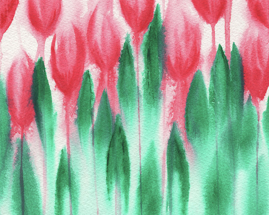 Watercolor Abstract Tulips Red Spring Flowers  Painting by Irina Sztukowski
